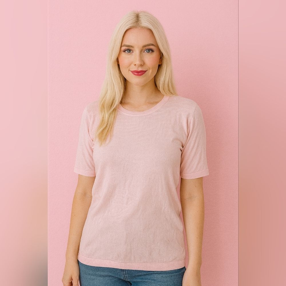 Banana Republic S Silk Cashmere Powder Pink Pullover Sweater Tight Knit Crew Nec
